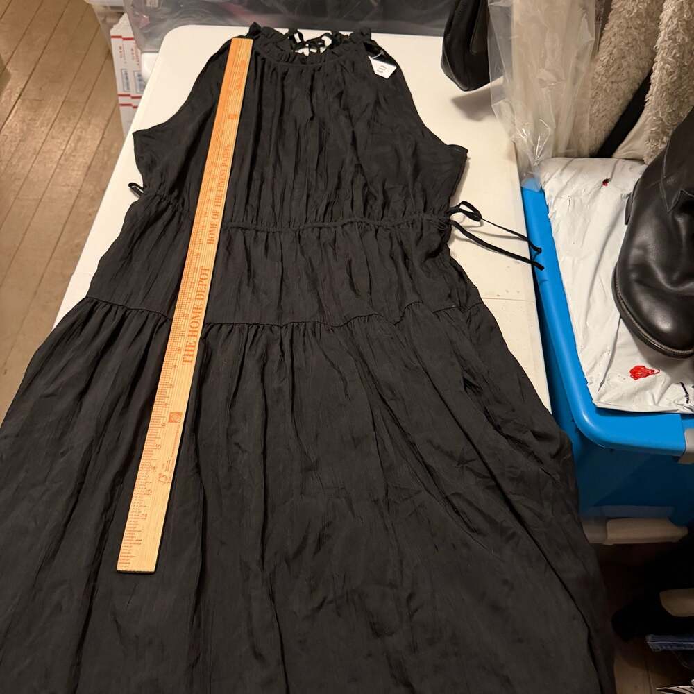 Gap Satin High Neck Tiered Midi Dress Black XL - Picture 8 of 10